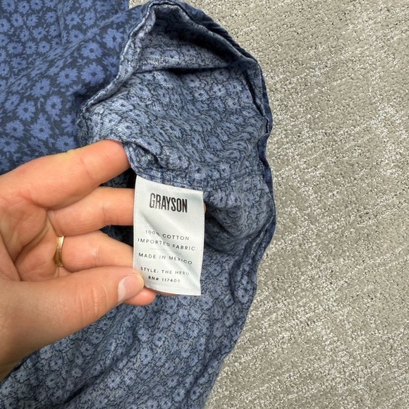 Grayson The Hero Marine Blue Floral 3/4 Button Down Boho Blouse Size 04 - Picture 5 of 6
